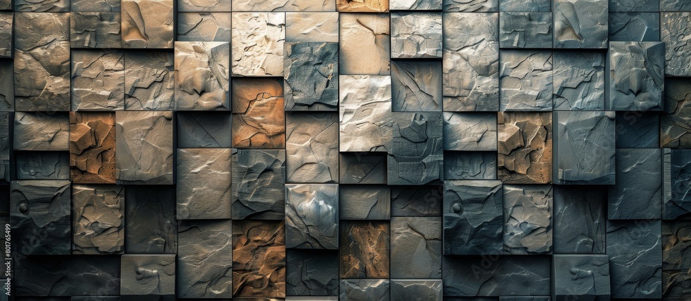 Poster metal blocks closely align on a surface to construct a sturdy wall, creating a rugged and industrial