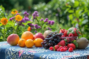 fruit mix on the table in the garden