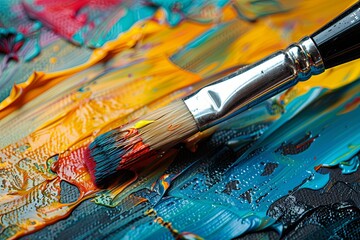 Fototapeta premium Paint, art, brush, palette, paintbrush, painting, artist, Vibrant Oil Painting