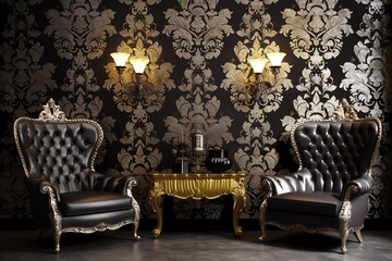 a living room with a couch, a table, and a lamp.