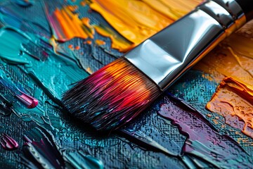 Fototapeta premium Paint, art, brush, palette, paintbrush, painting, artist, Vibrant Oil Painting