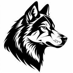 wolf head logo line-art silhouette, black and white, white background