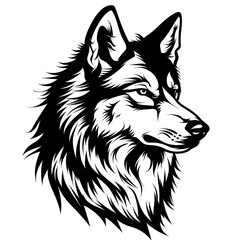 wolf head logo line-art silhouette, black and white, white background