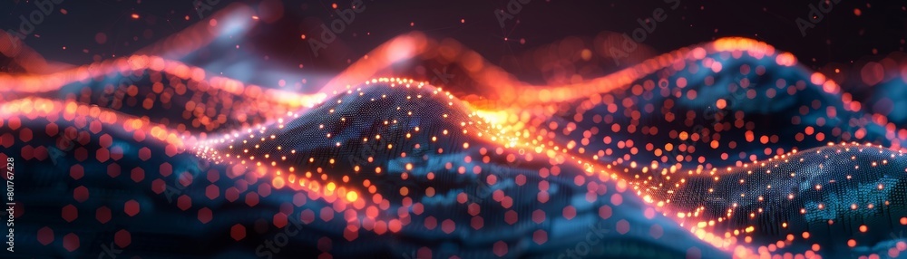 Poster concept of large data. three-dimensional visualization of blockchain technology. data patterns and t