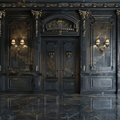 luxury classic interior room, bronze wall, grey wood flooring