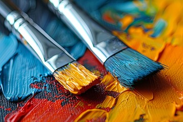 Fototapeta premium Paint, art, brush, palette, paintbrush, painting, artist, Vibrant Oil Painting