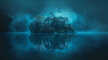 Surreal Landscape of Floating Islands with Bioluminescent Flora, Dreamlike World Concept