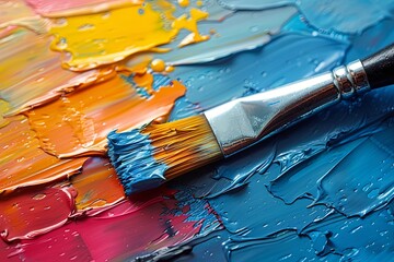 Fototapeta premium Paint, art, brush, palette, paintbrush, painting, artist, Vibrant Oil Painting