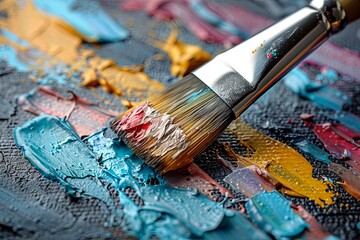 Fototapeta premium Paint, art, brush, palette, paintbrush, painting, artist, Vibrant Oil Painting