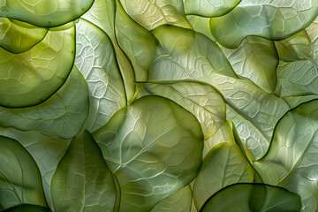 Fototapeta premium Vibrant Green Sliced Cucumber Abstract Texture Background