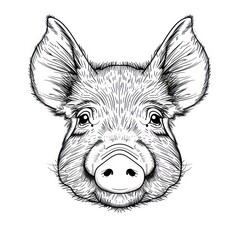 pig face hand draw, black and white, white background