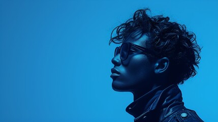 African-american male - blue outfit - hat - blue background - stylish composition - fashion shoot - style maker - trend setter 