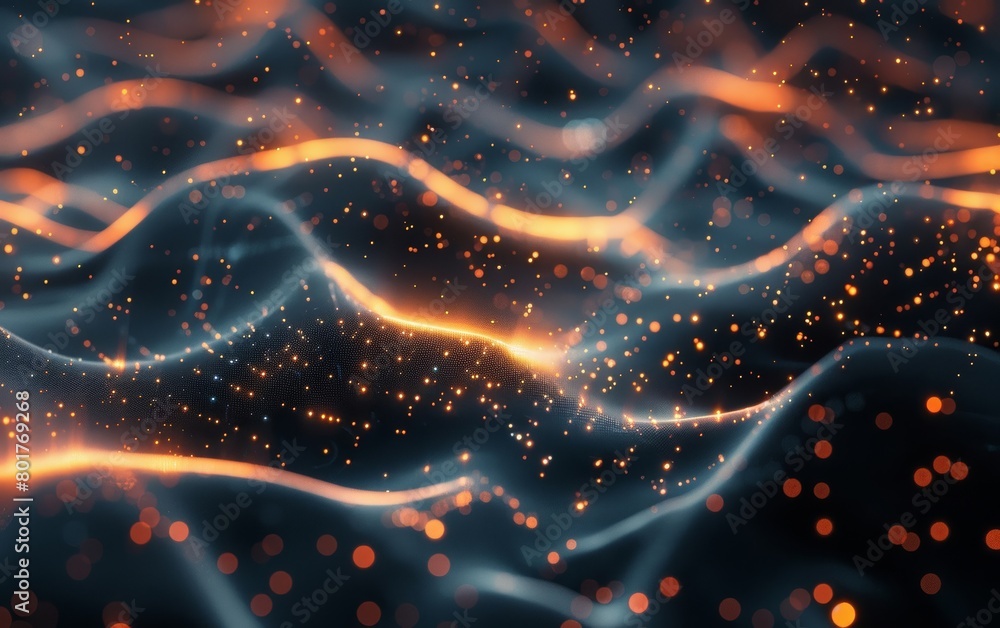 Poster futuristic and dynamic design concept: abstract technology particles blend into a mesmerizing mesh b