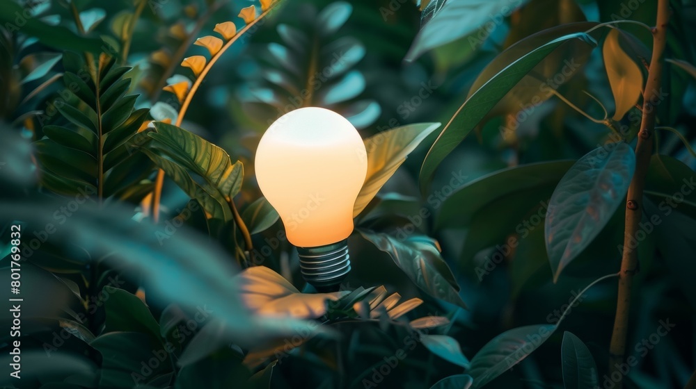Poster a captivating graphic of a lightbulb surrounded by plants with the text switch to energyefficient le