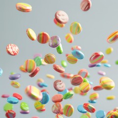 round  candy falling pieces of multi colored