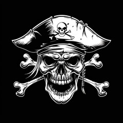pirate skull logo symbol on black background 