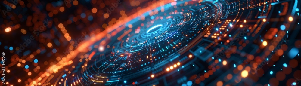Poster Futuristic digital abstract background with advanced circular technology communication. Created using AI.