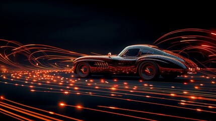 Art Deco style car with light speed lines.