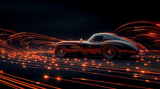 Art Deco style car with light speed lines.