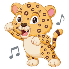 Cute Leopard Dancing Cartoon Vector Illustration. Animal Nature Icon Concept Isolated Premium Vector	