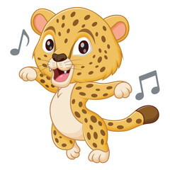 Cute Cheetah Dancing Cartoon Vector Illustration. Animal Nature Icon Concept Isolated Premium Vector	