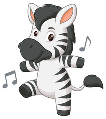 Cute Zebra Dancing Cartoon Vector Illustration. Animal Nature Icon Concept Isolated Premium Vector	