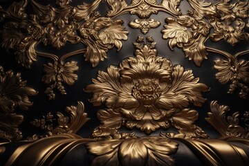 a gold and gold wallpaper with a flower design.