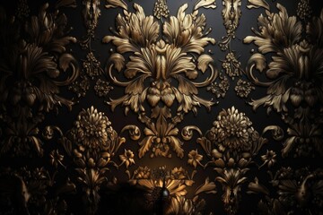 a gold wallpaper with a lamp and a lamp.
