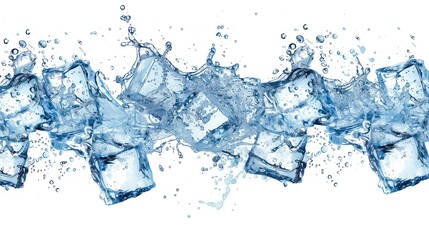 ice cubes transparency, imperfections ice, air bubbles and tiny cracks, light refraction white background