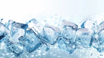 ice cubes transparency, imperfections ice, air bubbles and tiny cracks, light refraction white background