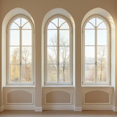 windows white arches beige color