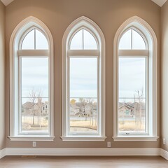 windows white arches beige color