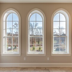 windows white arches beige color