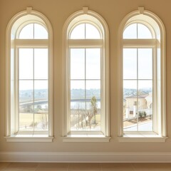 windows white arches beige color