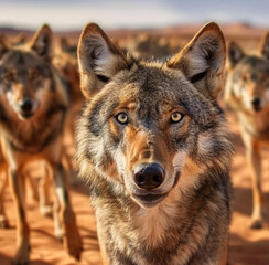 Fototapeta premium Arabian Wolf Canis Lupus Arabs Staring on the Camera