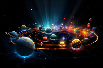 Solar system with planets, stars and galaxies in space. Science background