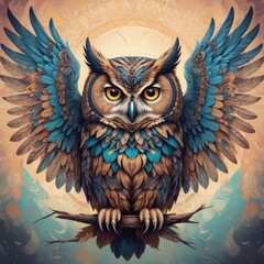 Cute owl in mandala art style beautiful portrait