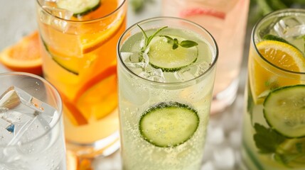 Creative and elegant mocktail recipes featuring sparkling water from delicate spritzers to bold and flavorful concoctions.