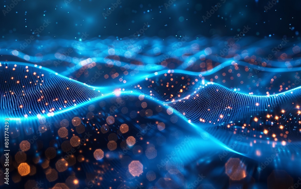 Poster a modern digital background showcasing a connected blue grid, highlighting the advanced world of tec