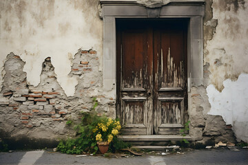 Old wooden door in the old town of Lviv, Ukraine.