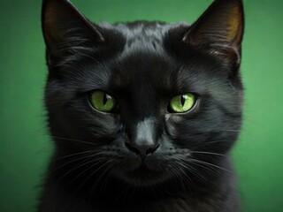 Green eyes of cute black cat