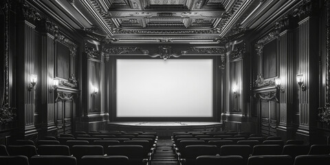 Empty cinema with white screen