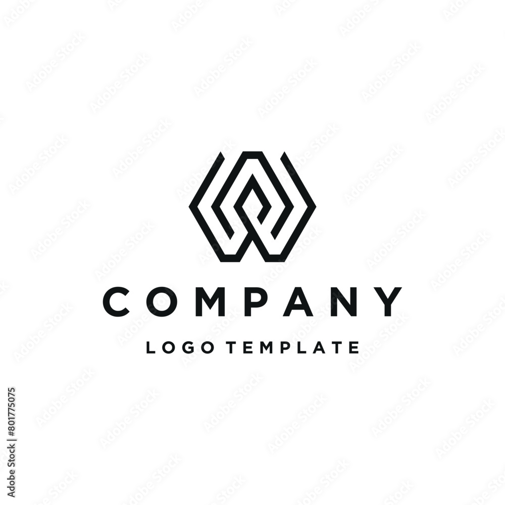 Poster initial letter aw wa monogram with simple hexagon shape line art logo design