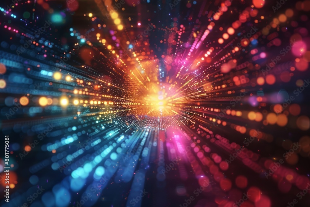 Poster create a mesmerizing multicolored fractal pattern for a tech-themed abstract wallpaper.