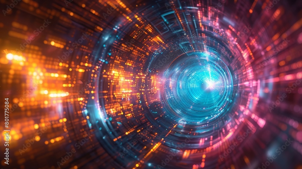 Poster create a mesmerizing multicolored fractal pattern for a tech-themed abstract wallpaper.