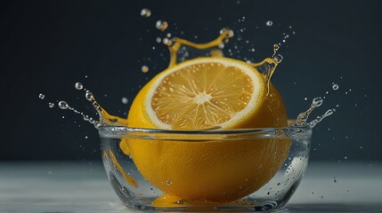 Lemon in the Bowl with Water splash