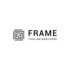 Swirling Initial Letter F with Simple Square Shape Line Art Logo Design