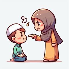 Mother Scolding Her Son in Vector Illustration Style
