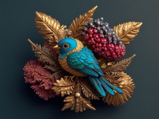 Bluebird artwork with gold pattel