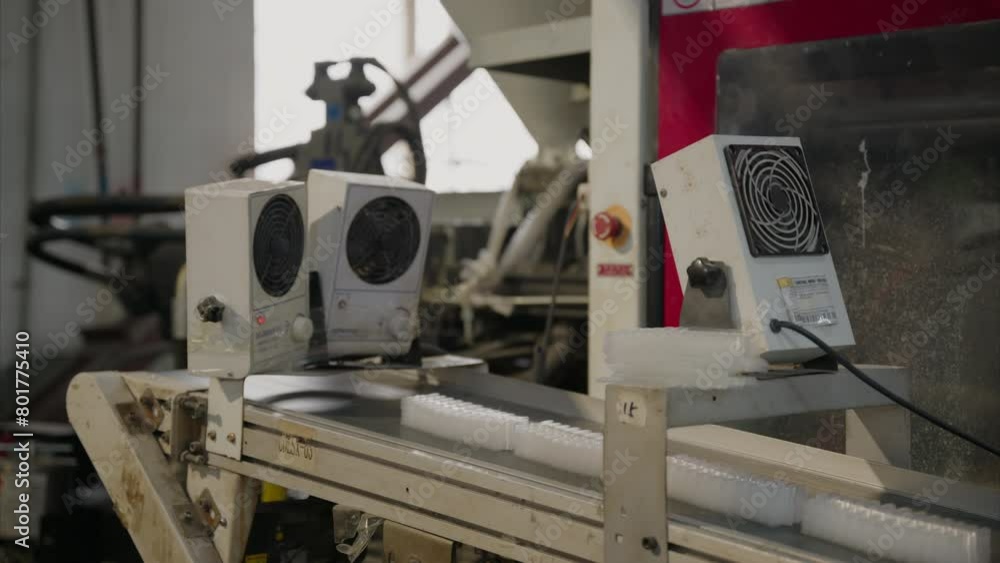 Poster modern automated production in a chinese factory has replaced human labor with machines. advanced, e